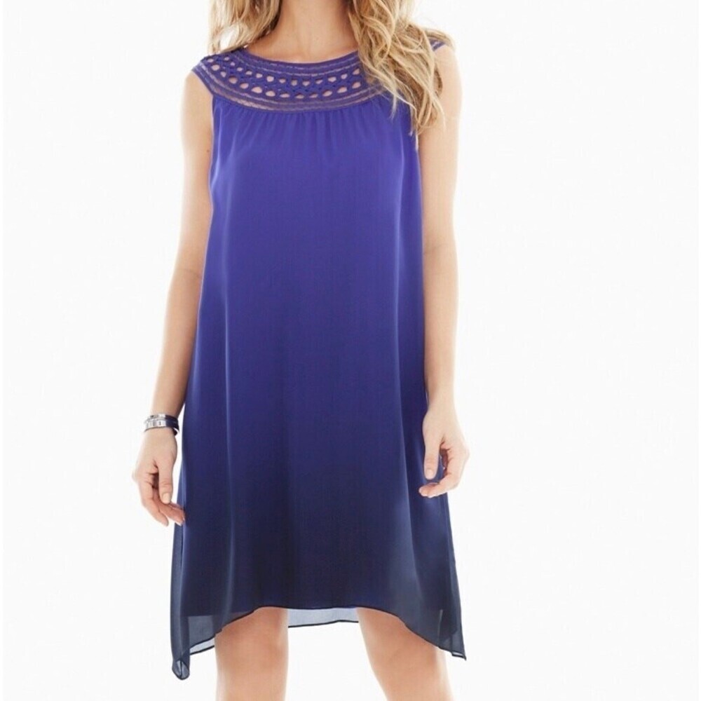 Soma dress Chiffon Overlay Short Dress Serene Ombre Royal crochet top SZ MD
